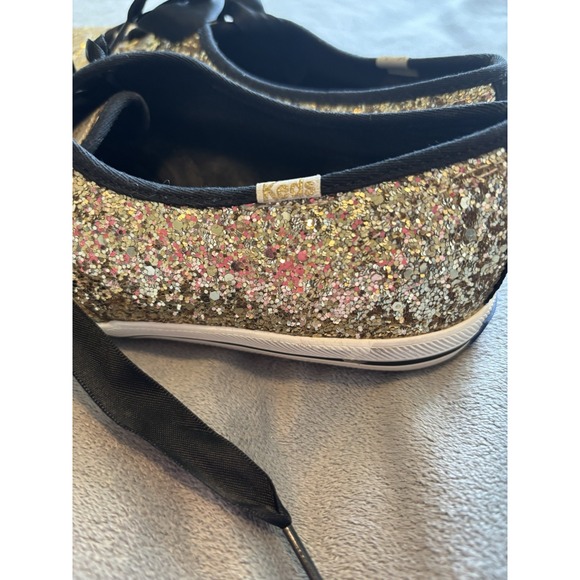 Keds By Kate Spade New York Gold Sneakers Sz 9.5 M Glitter Sparkle Satin Laces - Picture 8 of 9